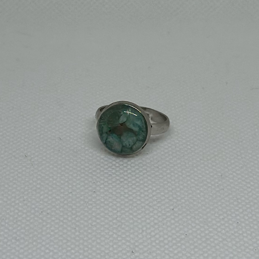 Handmade Adjustable Silver Ring with Teal Gemstone Pieces